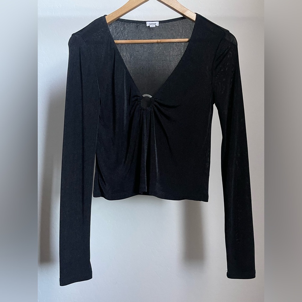 Garage Black Open Front Long Sleeve Blouse